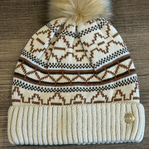 GIGI PIP Cream Knit Beanie with Faux Fur Pom